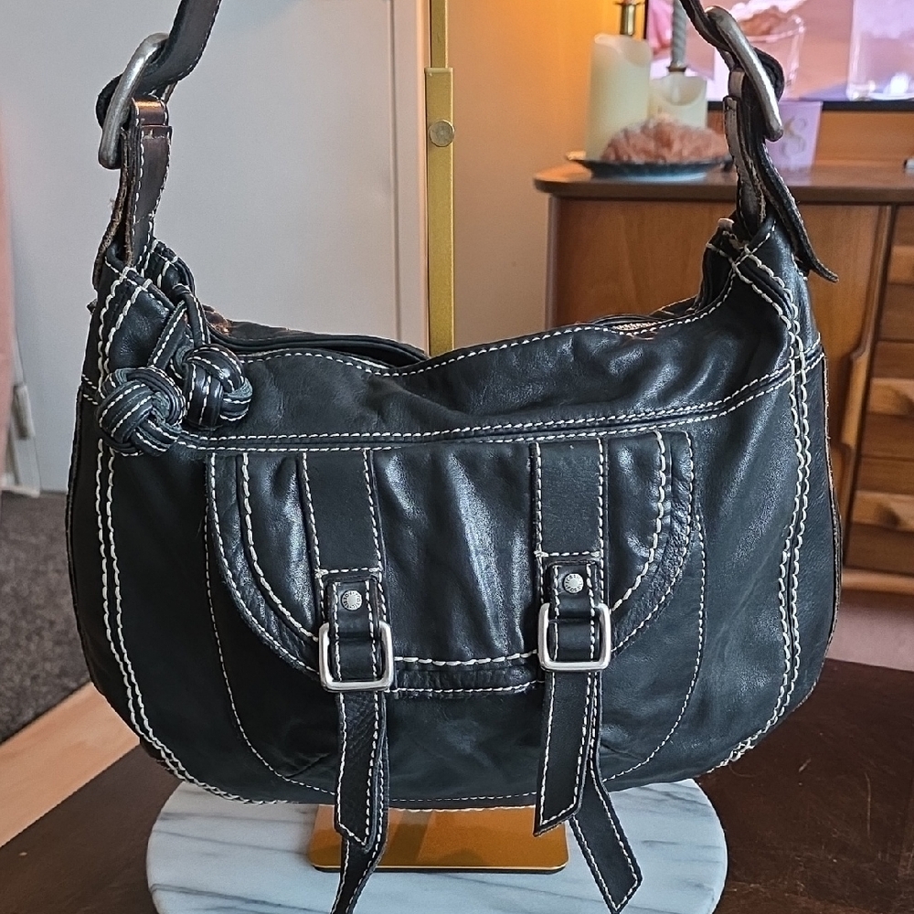 Fossil Black Pebbled Leather Hobo Shoulder Bag 🤍🩶